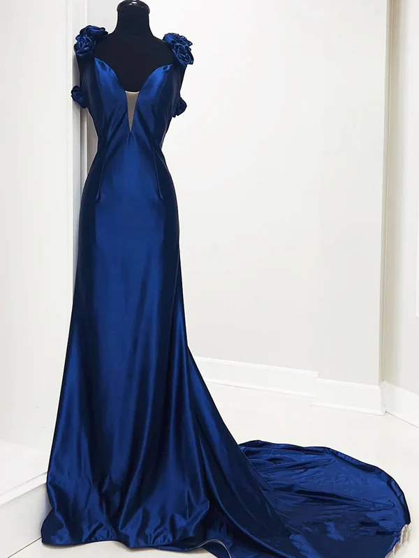 Elegant Deep V Navy Blue Mermaid Long Party Dress Evening Dress cc1738