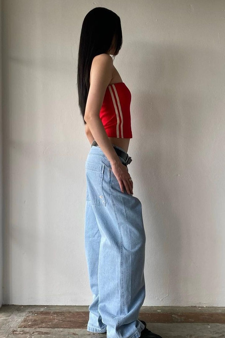 Vintage Washed Distressed Flared Denim Jeans