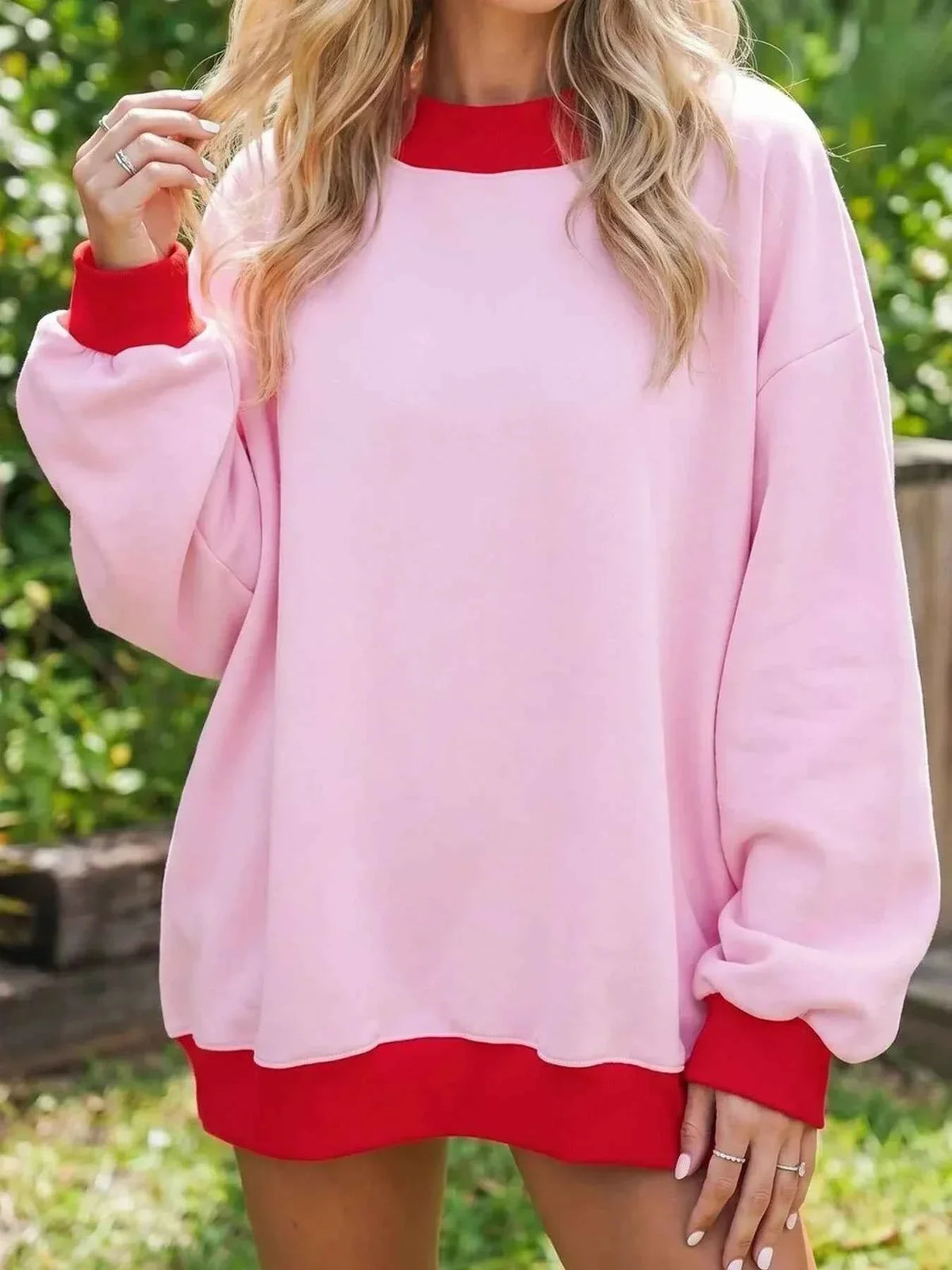 Oversized Contrast Trim Crew Neck Drop Shoulder Longline Sweatshirt