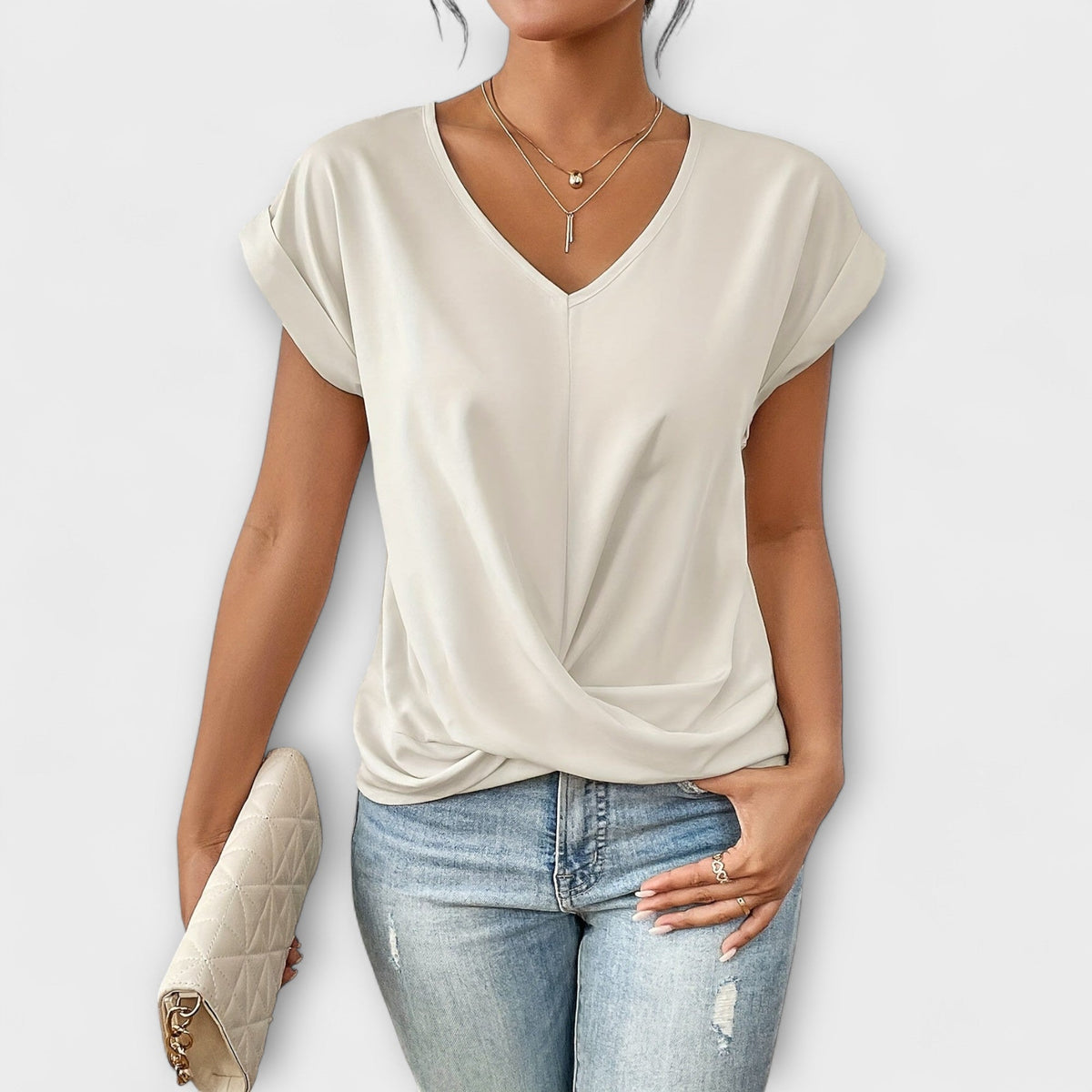 V-Neck Cap Sleeve Twist Front Top