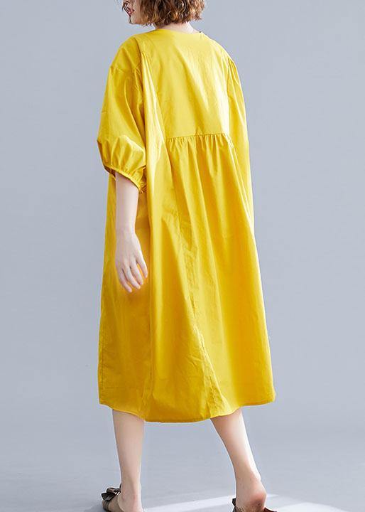 Puff Sleeve Round Neck Empire Waist Loose Oversized Midi Summer Dress