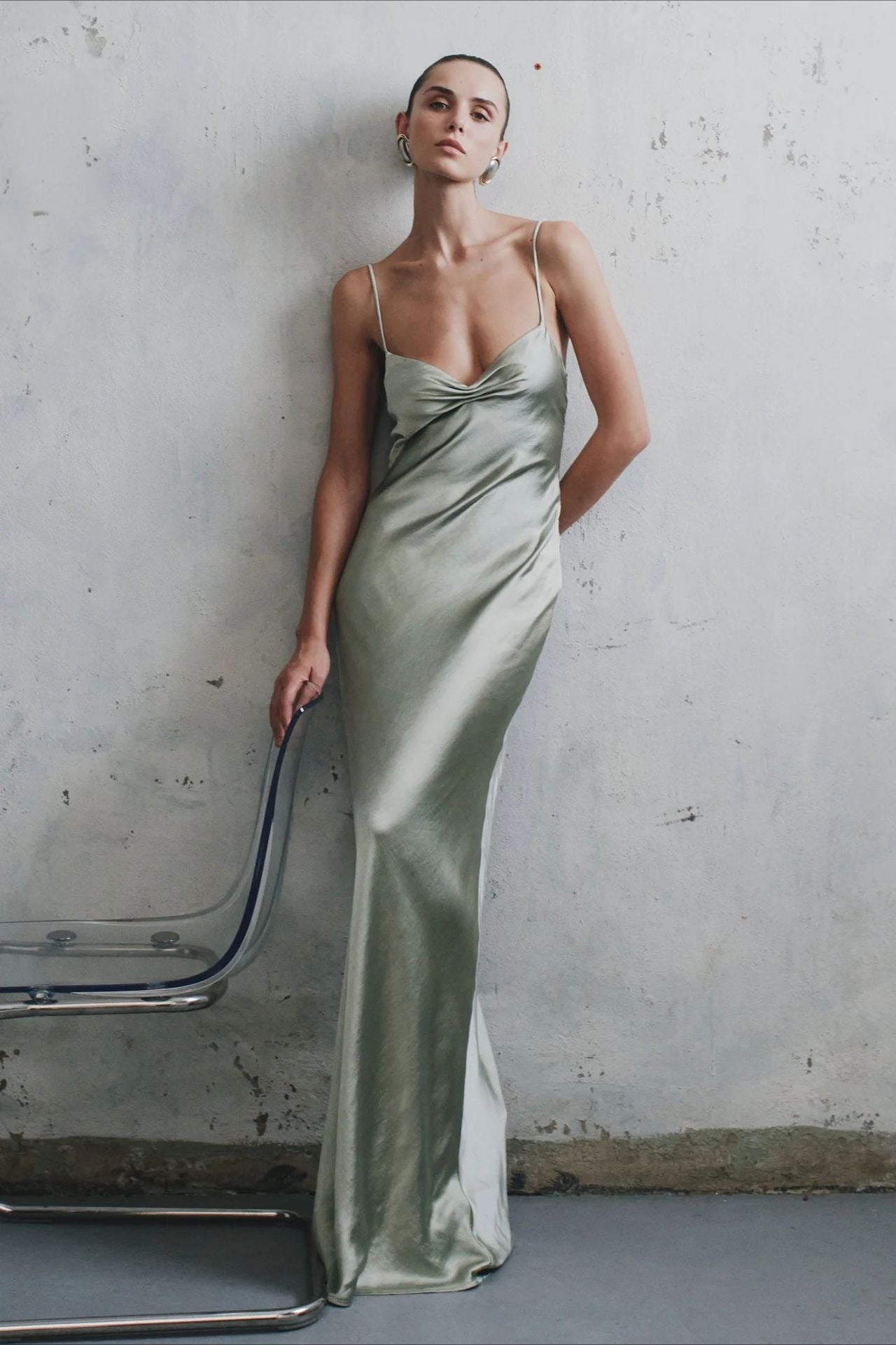 Draped Maxi Silk Dress