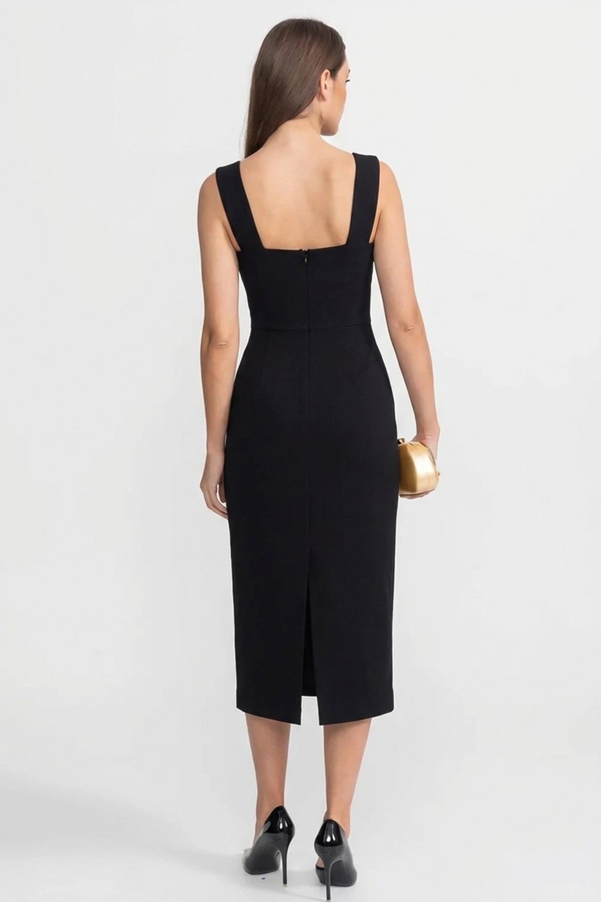Deep V-Neck Sleeveless 3D Flower Contrast Piping Sheath Midi Dress 4