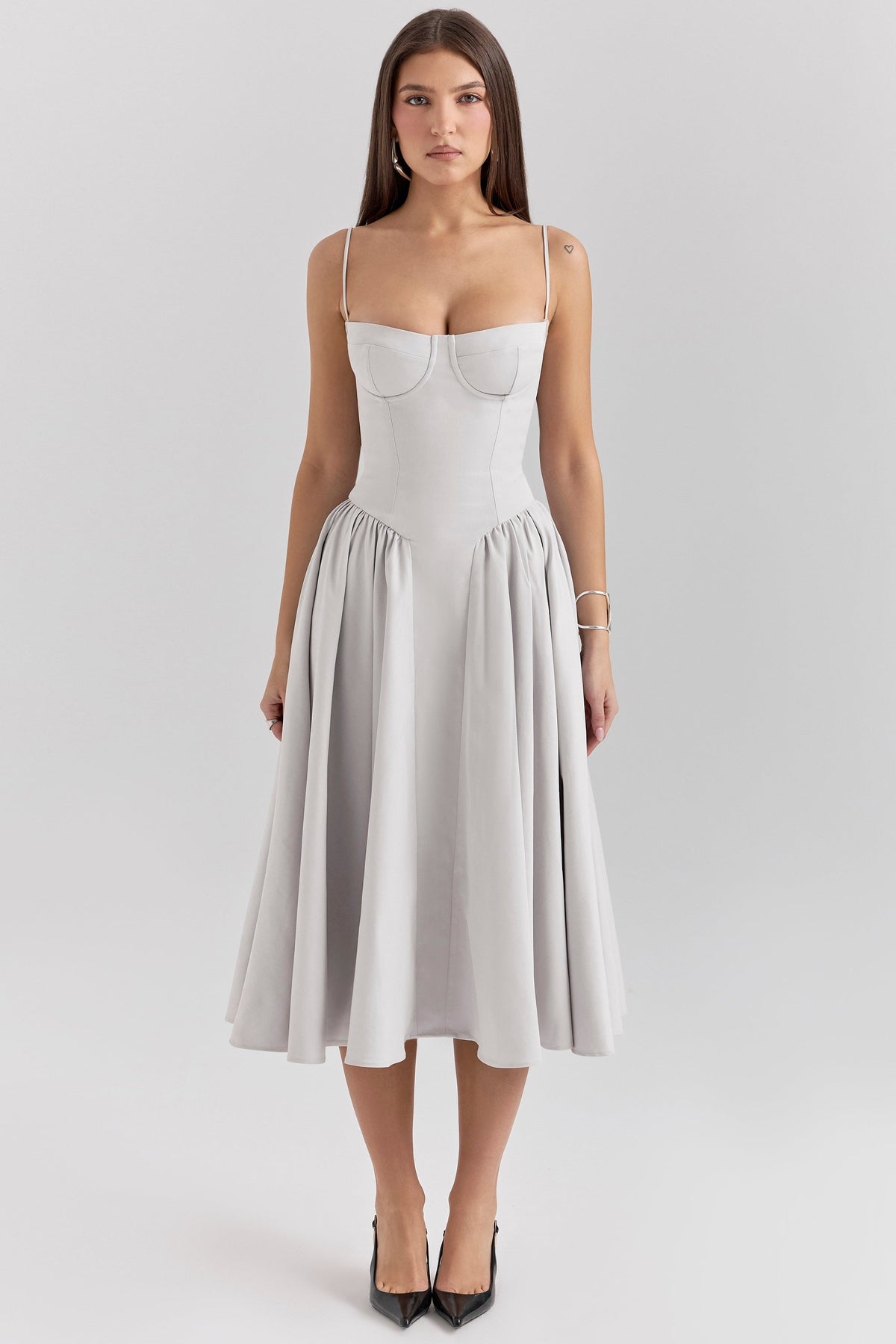Corset Bodice Underwire Cami Fit and Flare Midi Dress