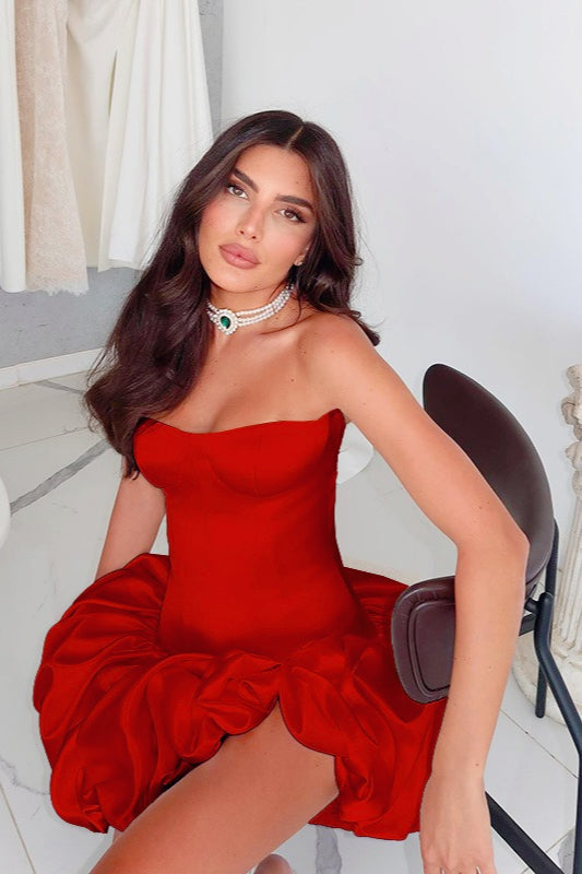 Strapless Ruched A-Line Silk Dress