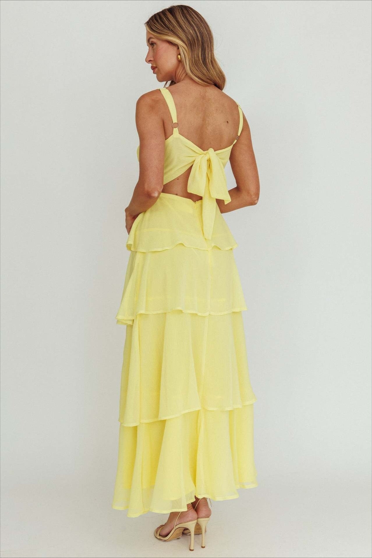 Spaghetti Strap Tiered Ruffle Backless Chiffon Maxi Dress