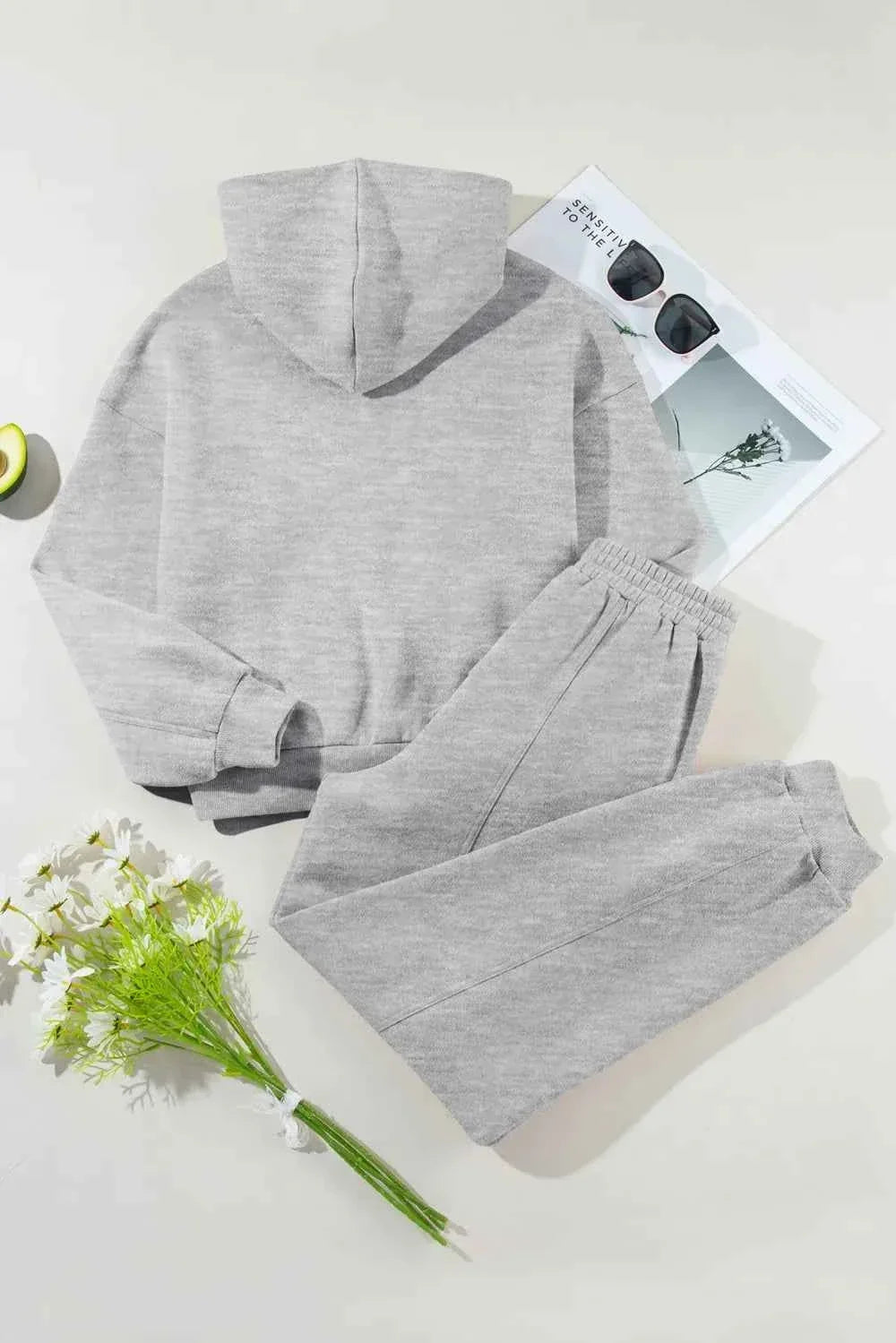 Dropped Shoulder Hoodie and Seam Front Jogger Pants Two Piece Set 7