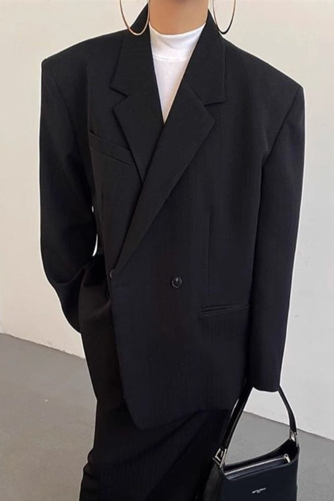 Pinstripe Oversized Blazer and Side Slit Maxi Skirt Two Piece Set 4