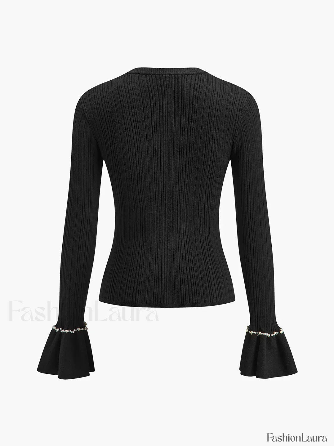 Beaded-Decor Ruffle Knit Top