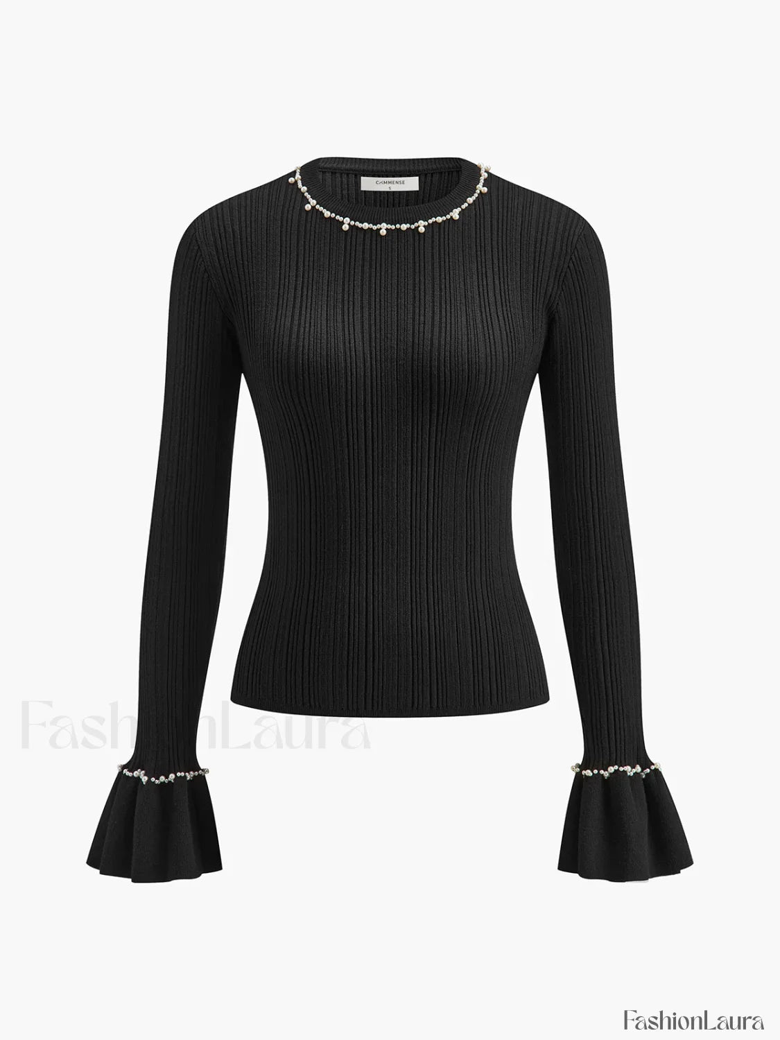 Beaded-Decor Ruffle Knit Top