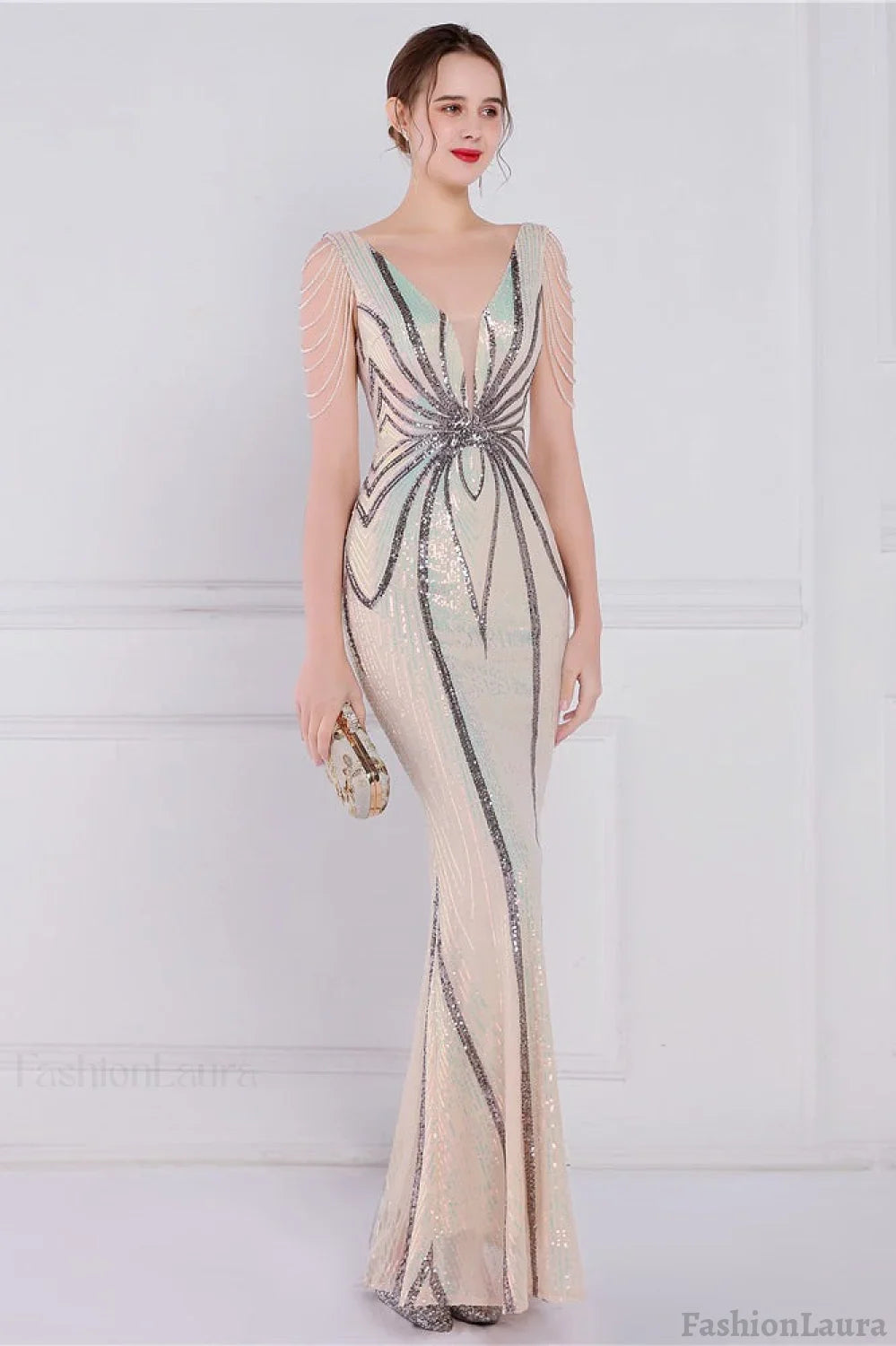 Beaded Floral Sequin Mermaid Party Dress