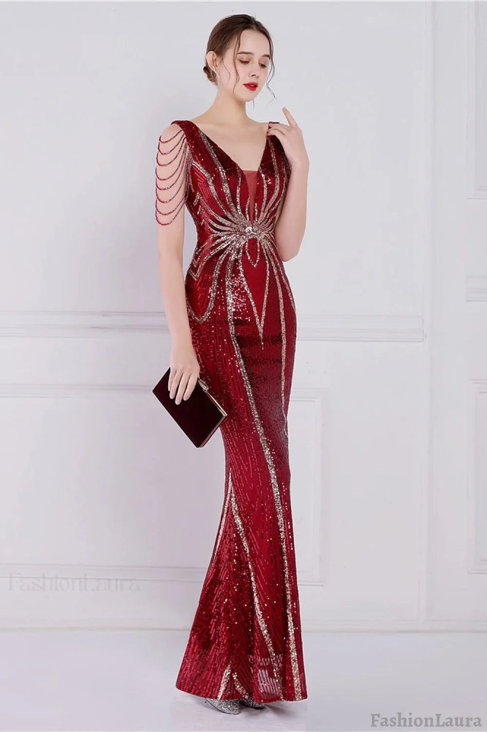 Beaded Floral Sequin Mermaid Party Dress