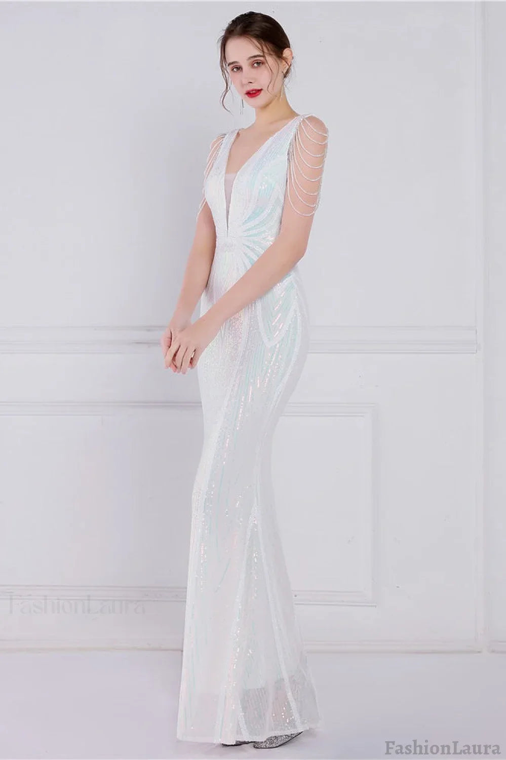 Beaded Floral Sequin Mermaid Party Dress