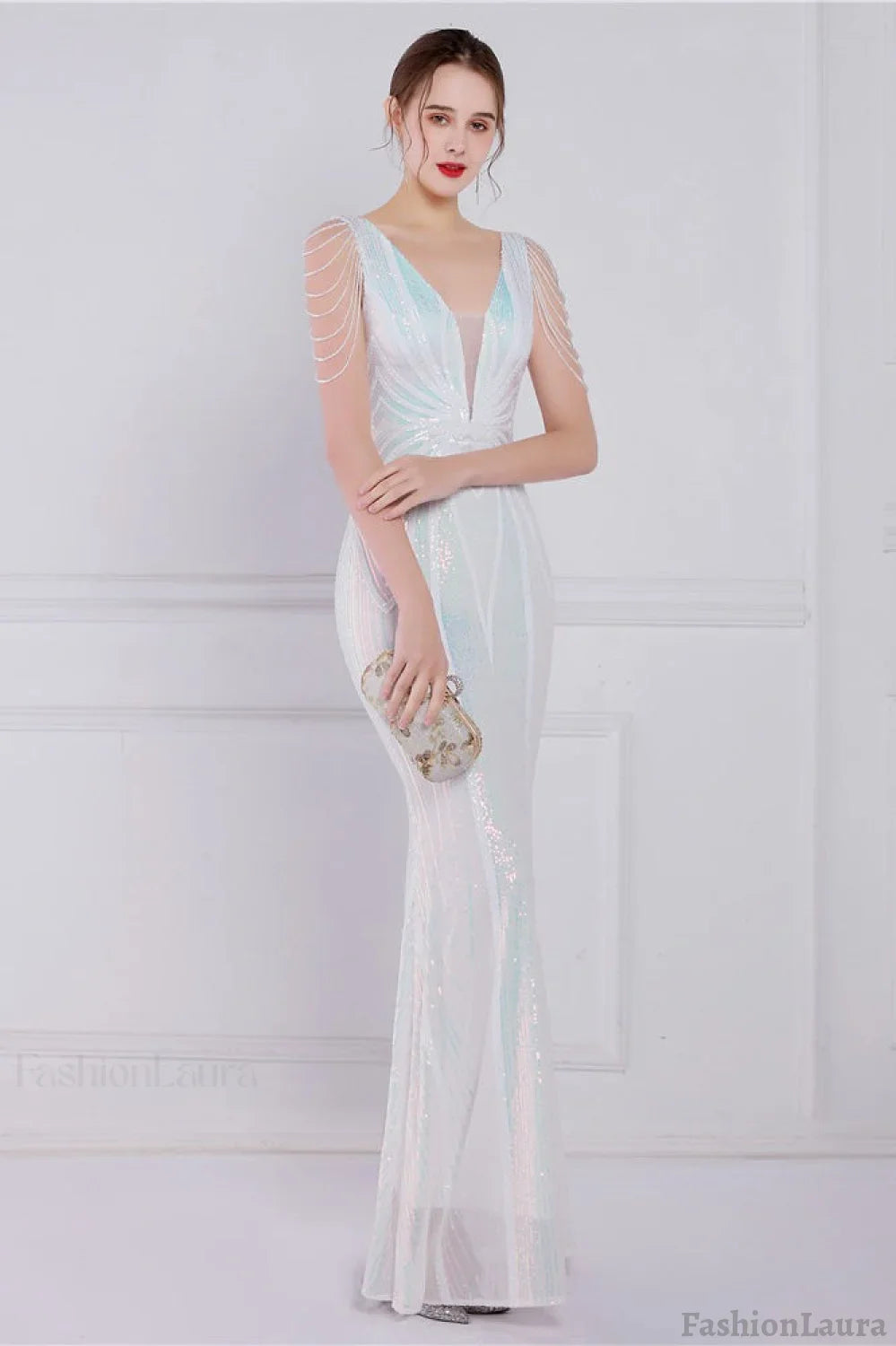 Beaded Floral Sequin Mermaid Party Dress