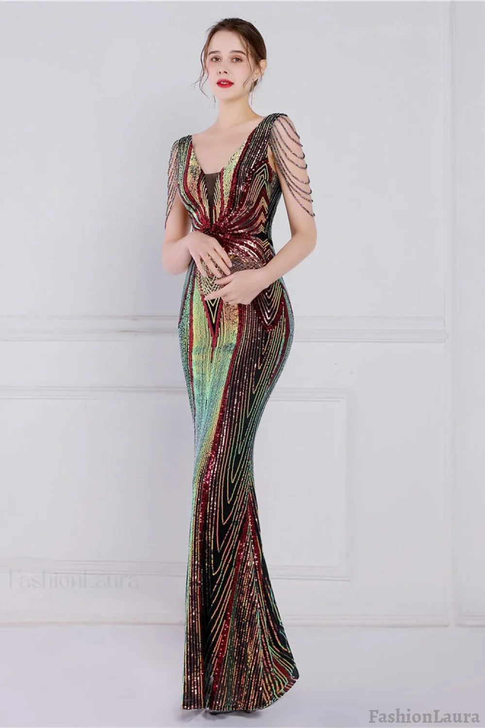 Beaded Floral Sequin Mermaid Party Dress