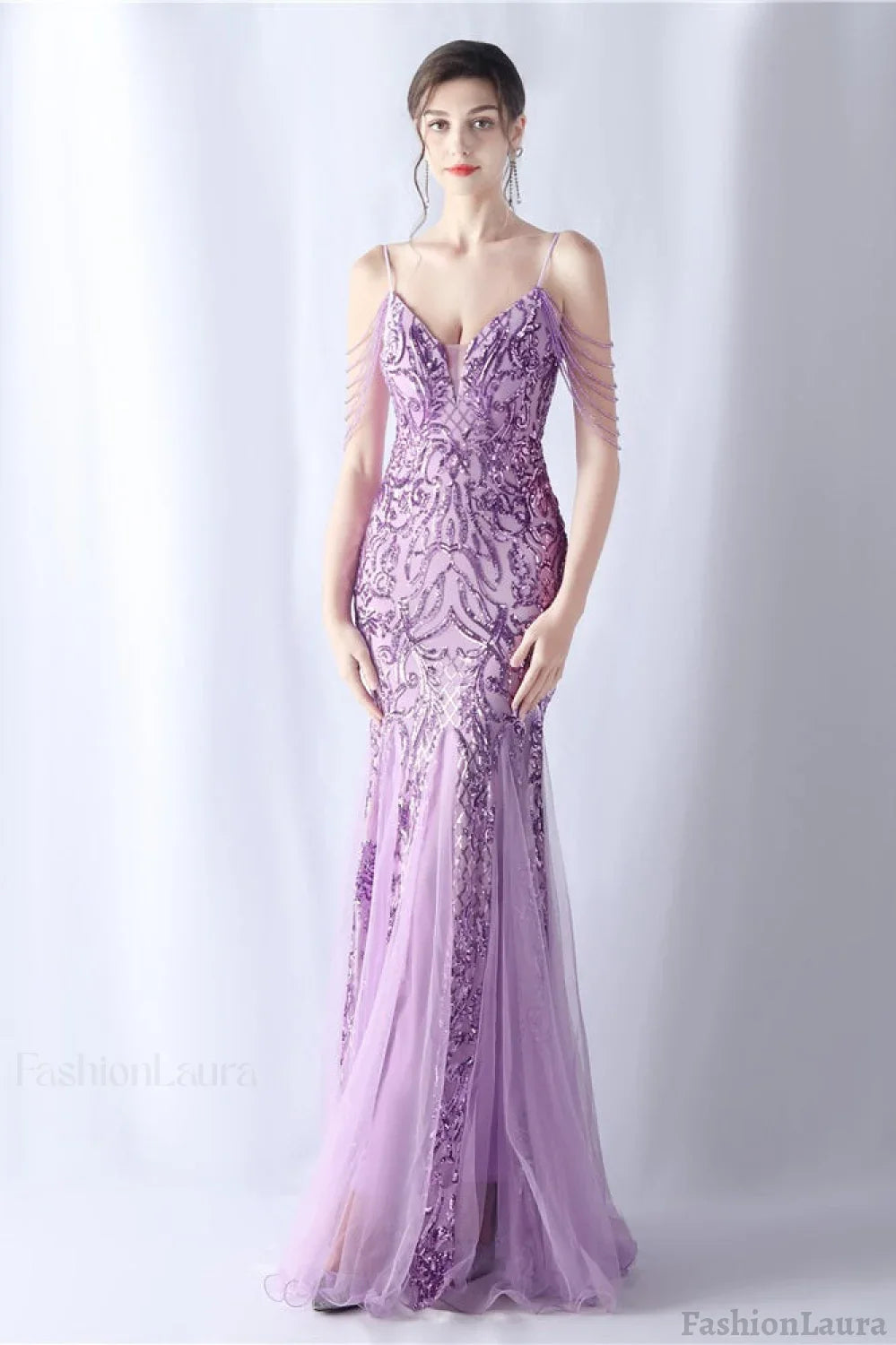 Beaded Mesh Cocktail Maxi Dress