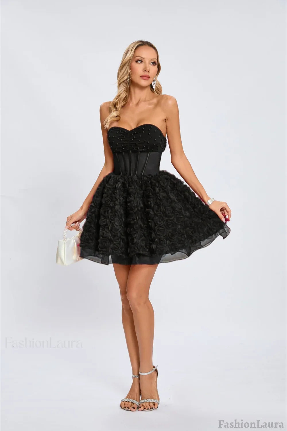 Beaded Strapless Puff Party Dress