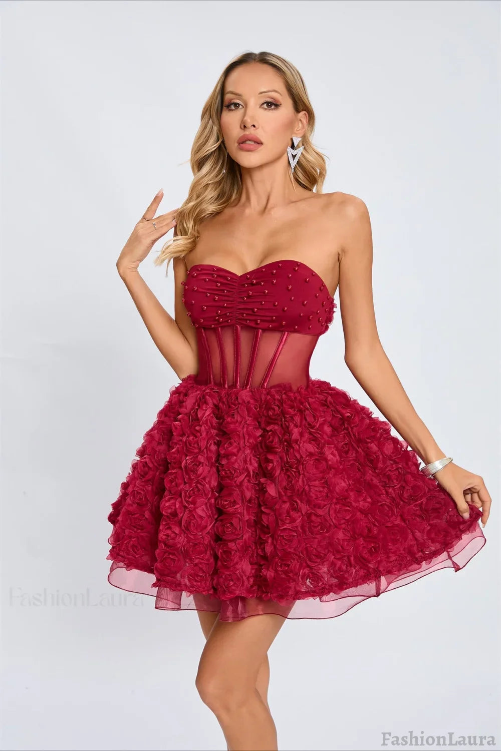 Beaded Strapless Puff Party Dress