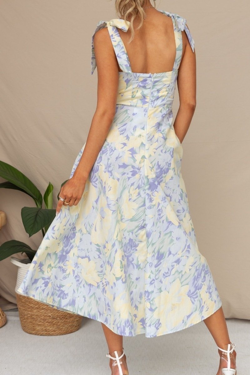 Minimalist Yamel Printed Midi Dress with Straps Premium Wardrobe Essential