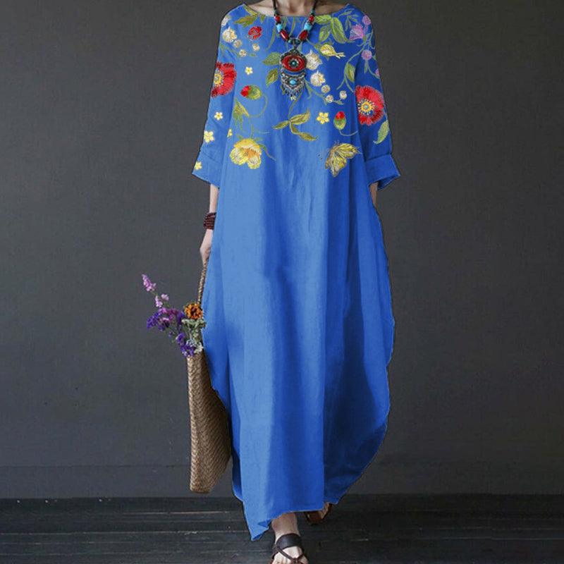 Round Neck Three Quarter Sleeve Oversized Cocoon Maxi Dress
