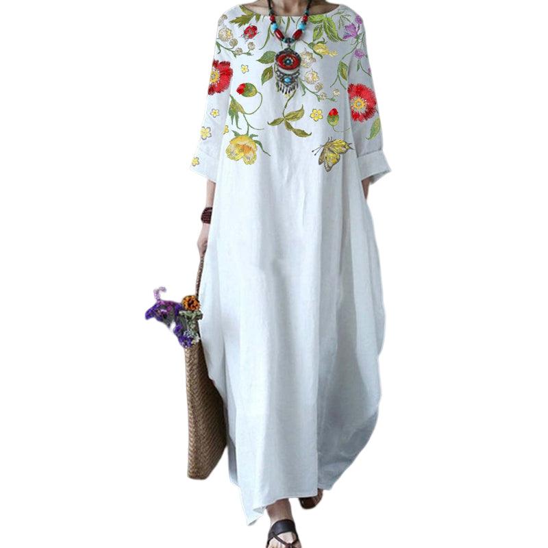 Round Neck Three Quarter Sleeve Oversized Cocoon Maxi Dress