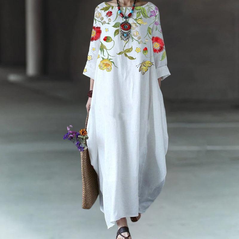 Round Neck Three Quarter Sleeve Oversized Cocoon Maxi Dress