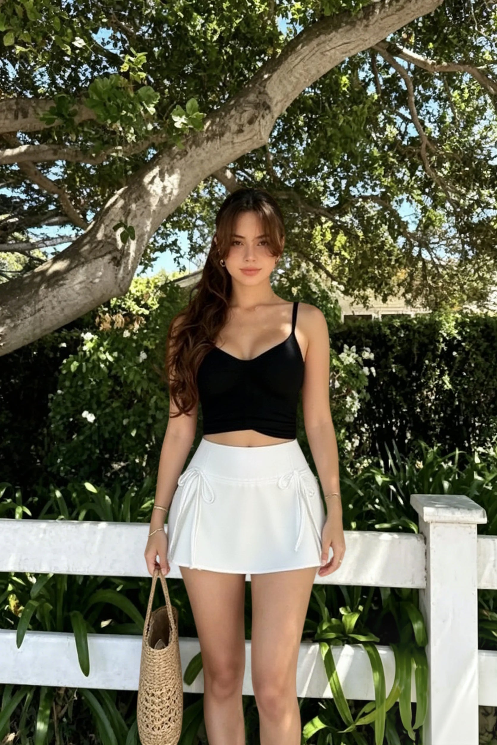 Low-Rise Pleated Denim Mini Skort
