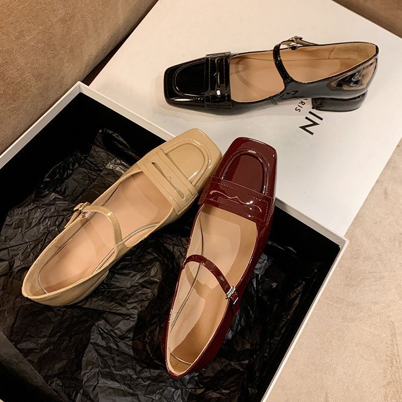 Diamonique Square Toe Block Heels Mary Jane Shoes