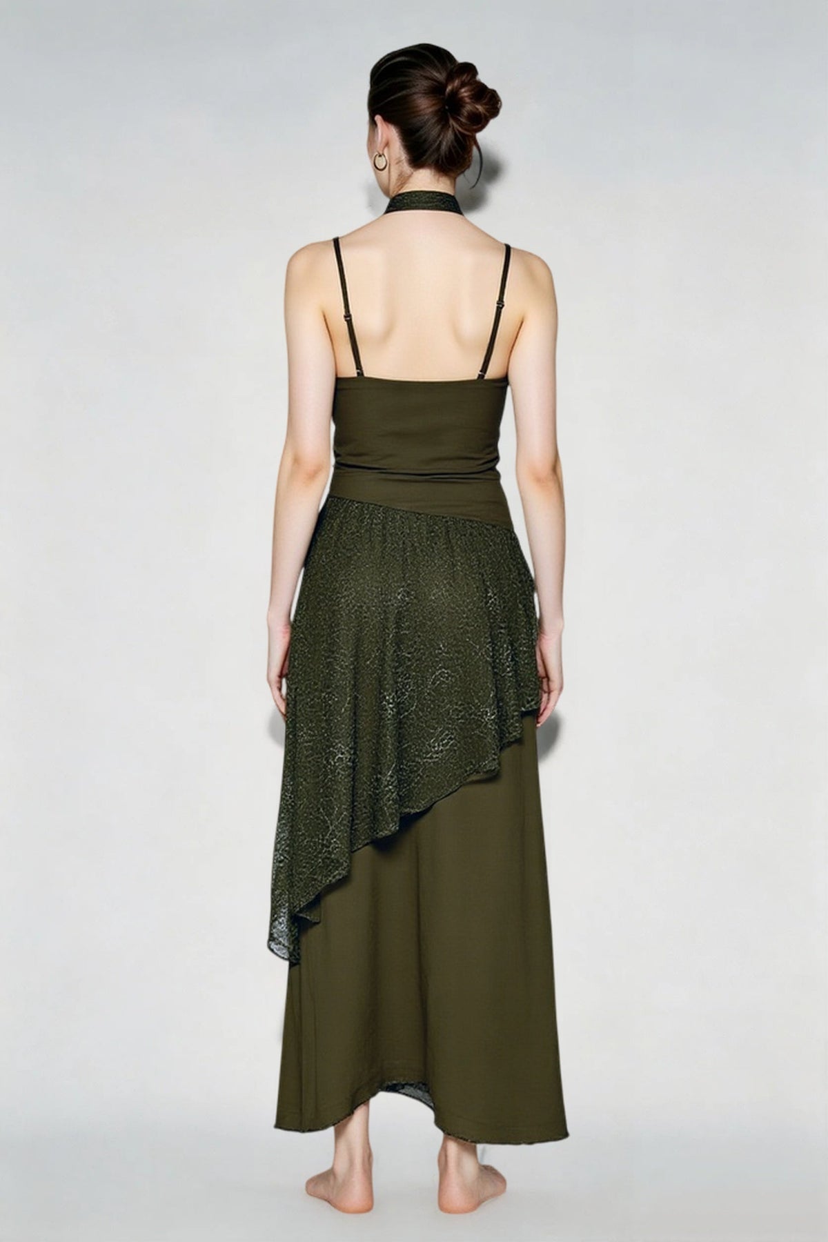 Sheer Lace Peplum Cami Maxi Dress with Matching Scarf 4