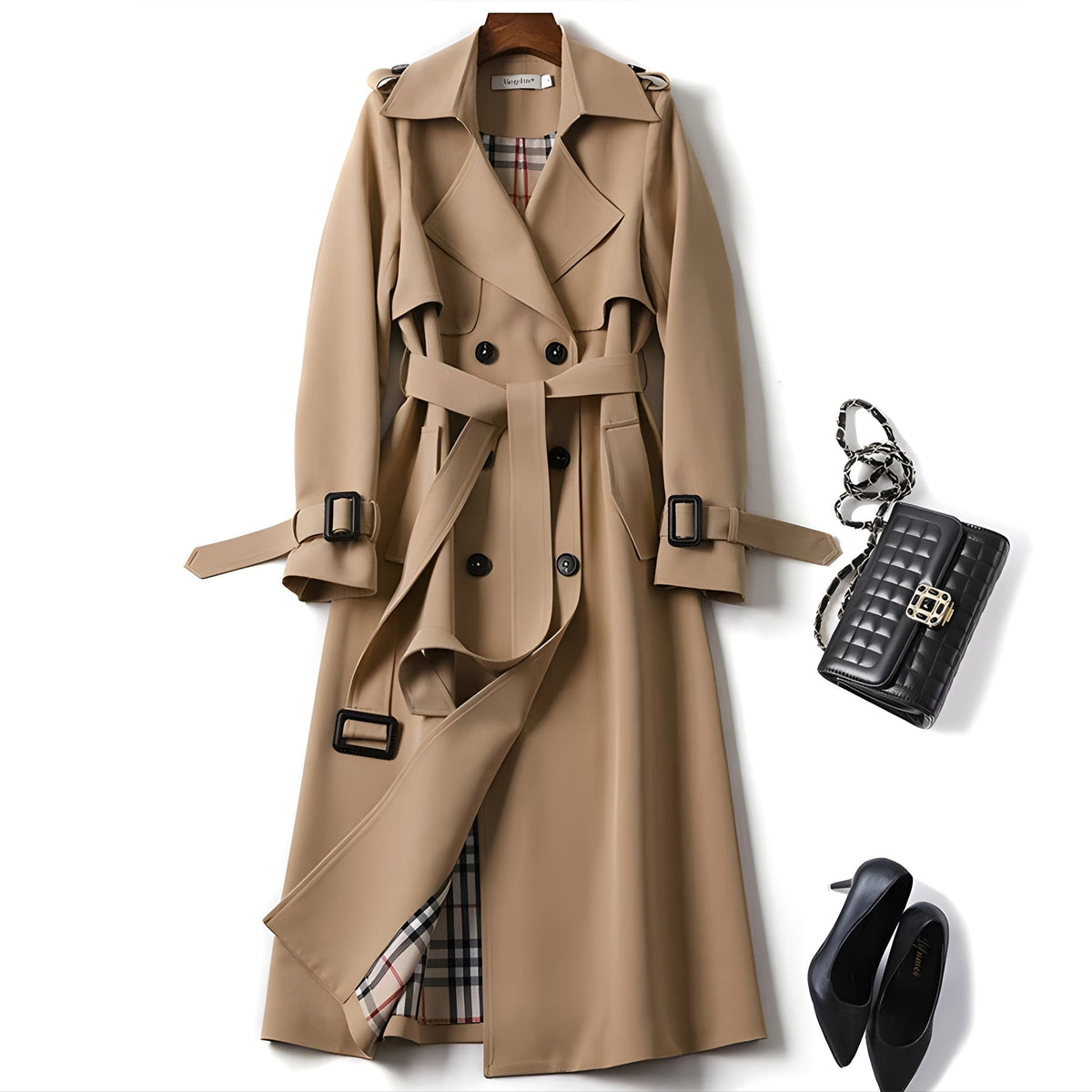 Double Breasted Belted Longline Trench Coat