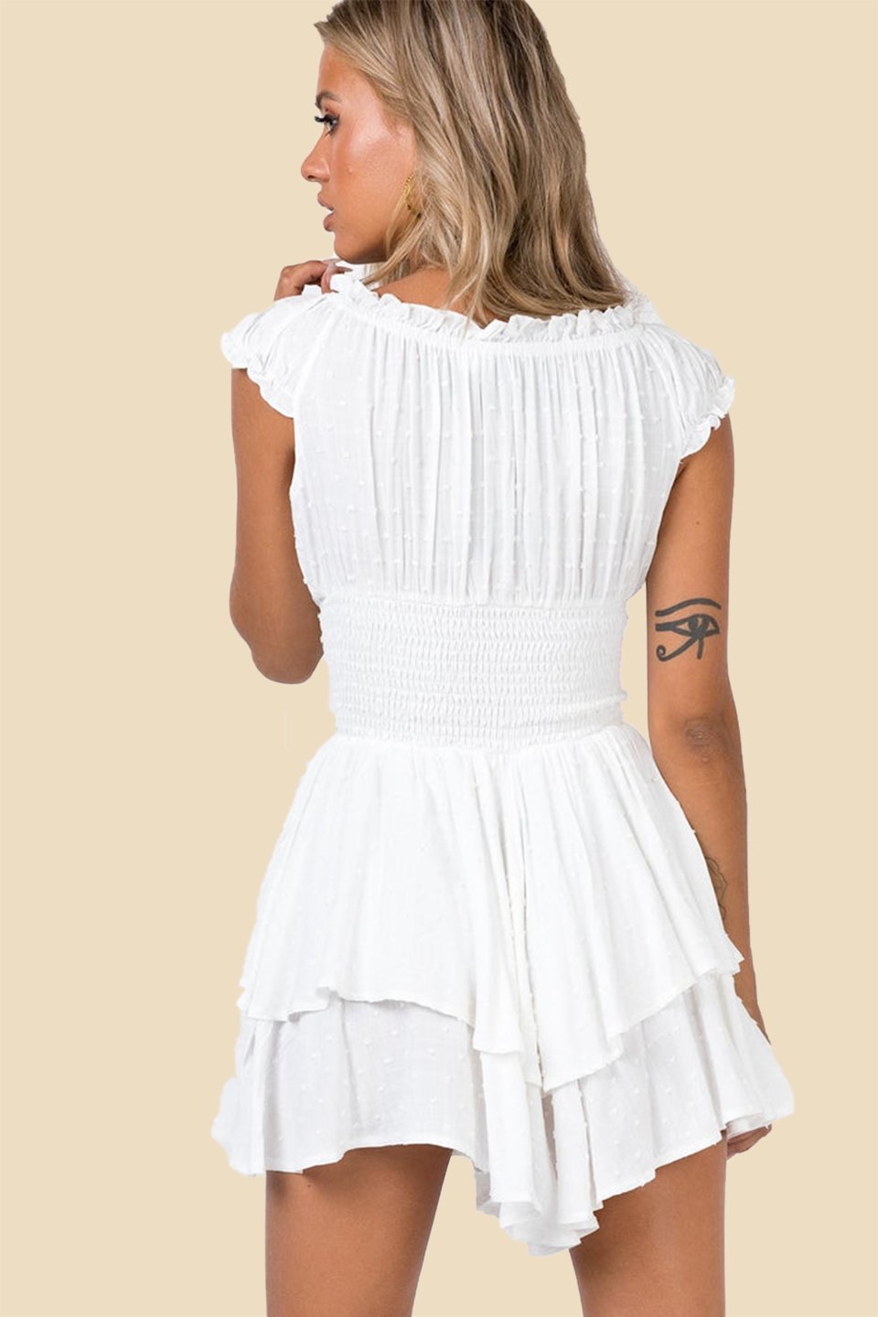 Ruffle Cap Sleeve Smocked Tiered Mini Dress Summer 5