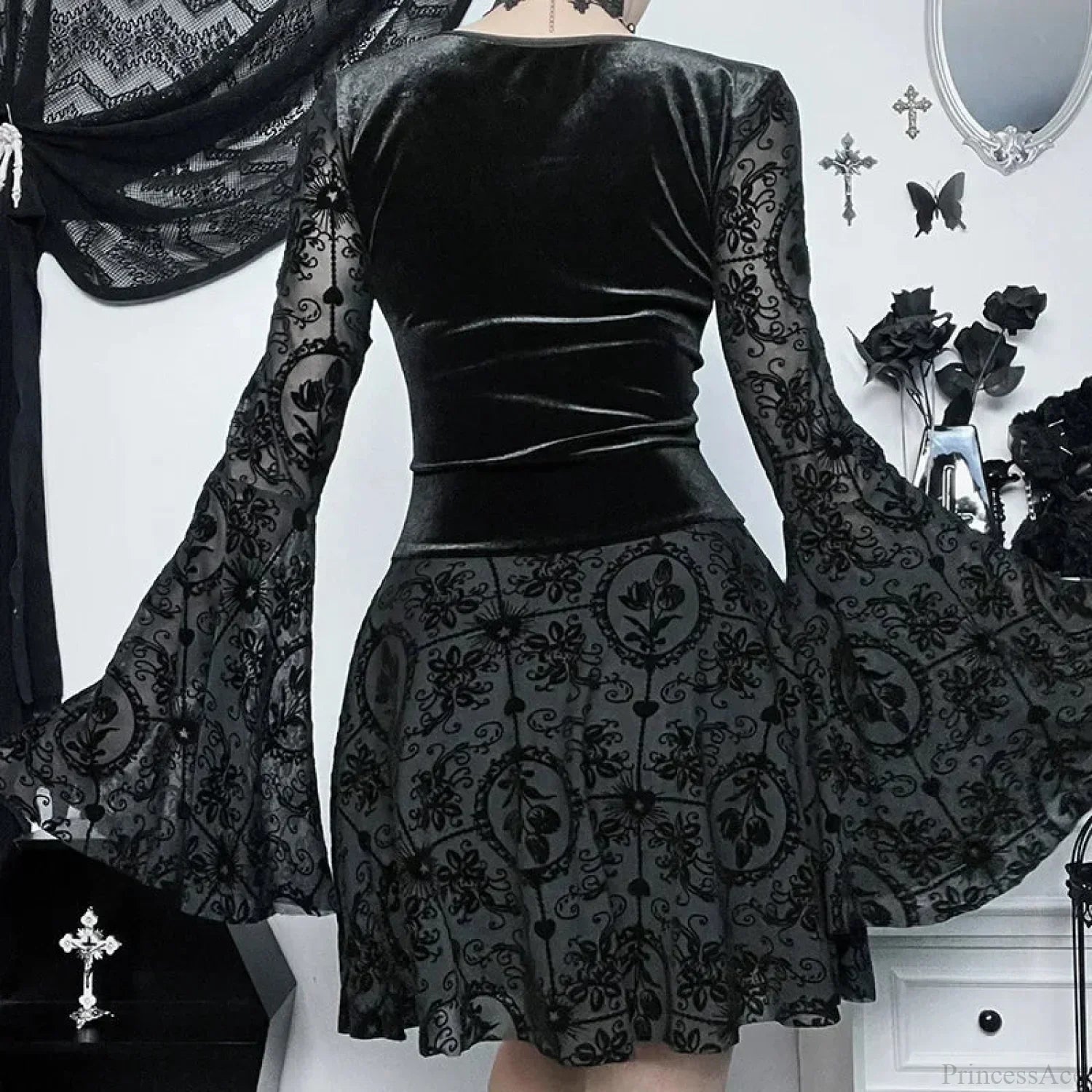 Bell Sleeve Mesh Mini Dress - View 2