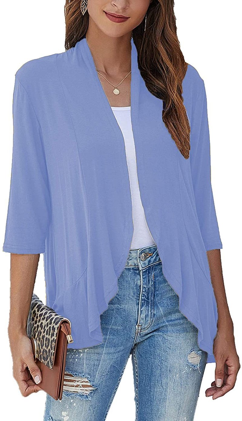 Open Front Draped Ruffle Hem Cardigan