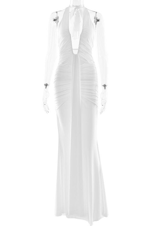 Bella Bodycon Wrap Maxi Dress - White Pearl