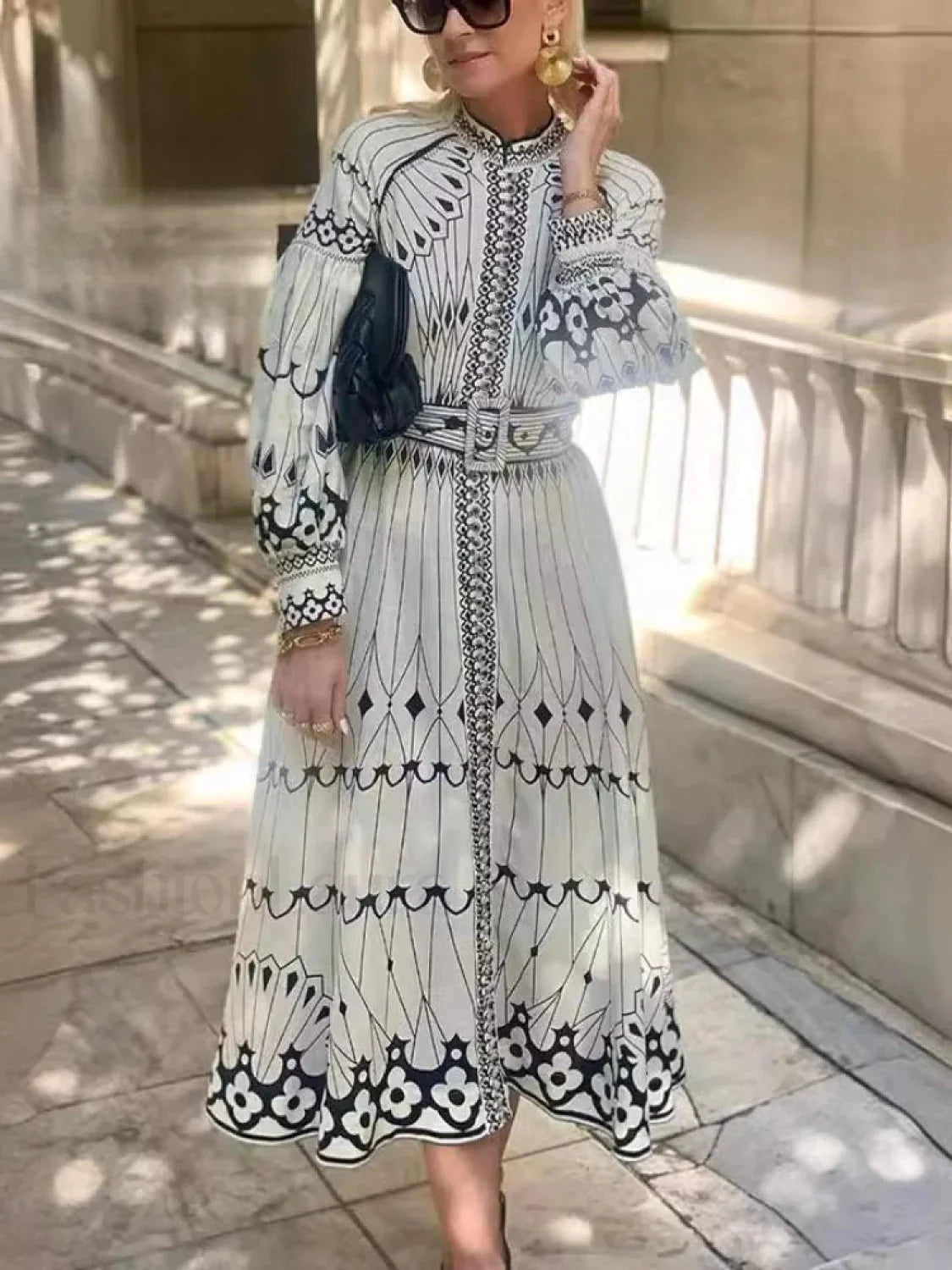 Belted A-Line Boho Dress