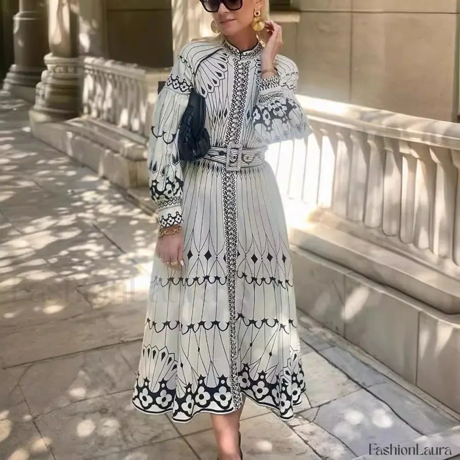 Belted A-Line Boho Dress