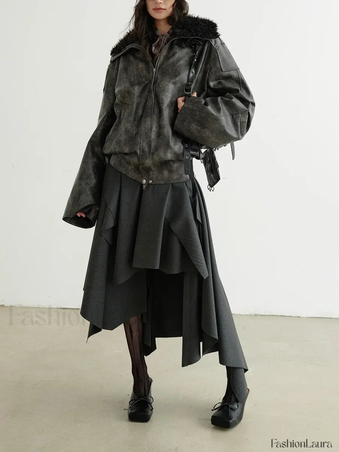 Belted Patchwork Loose Elegant Skirt