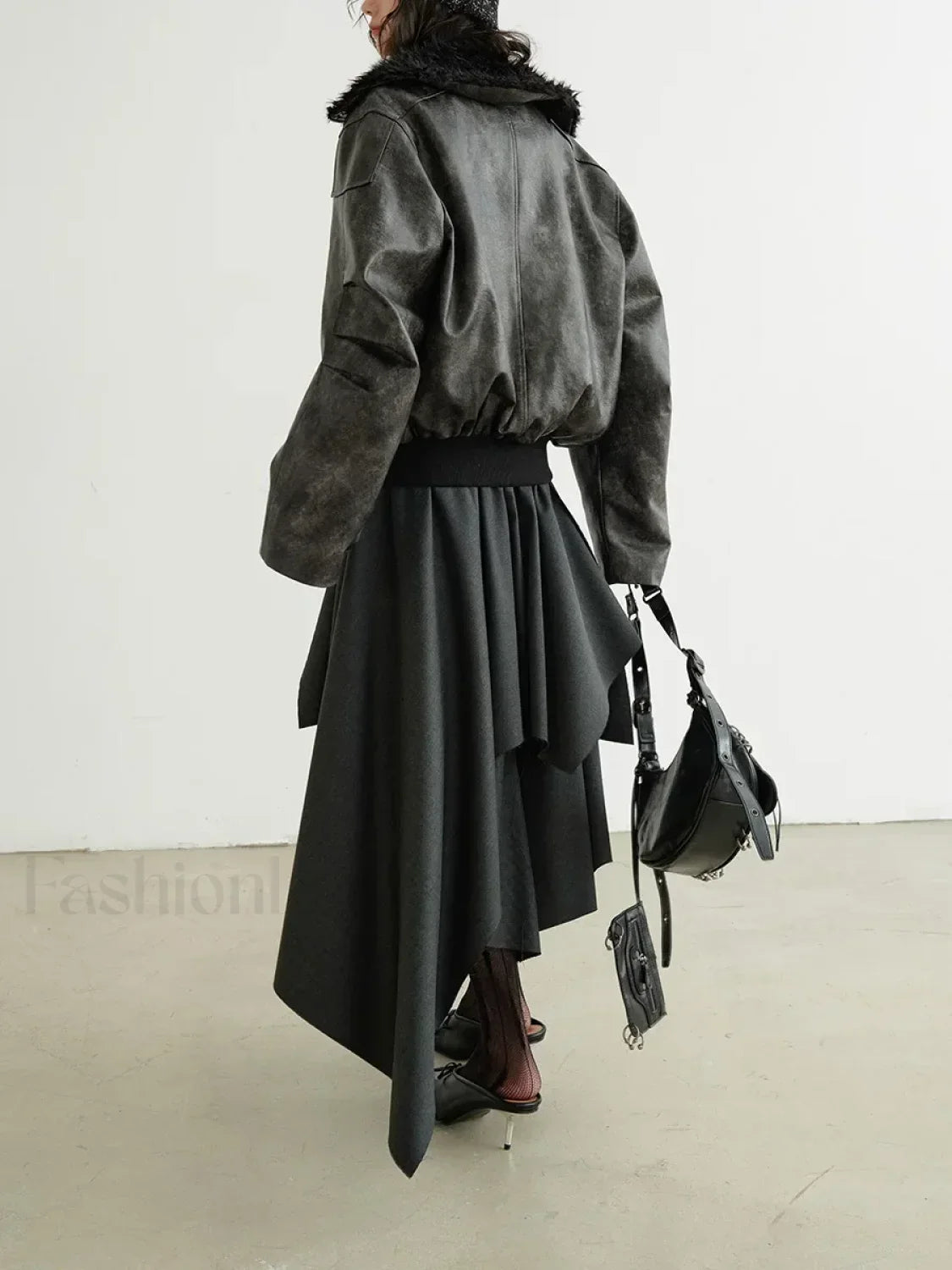 Belted Patchwork Loose Elegant Skirt