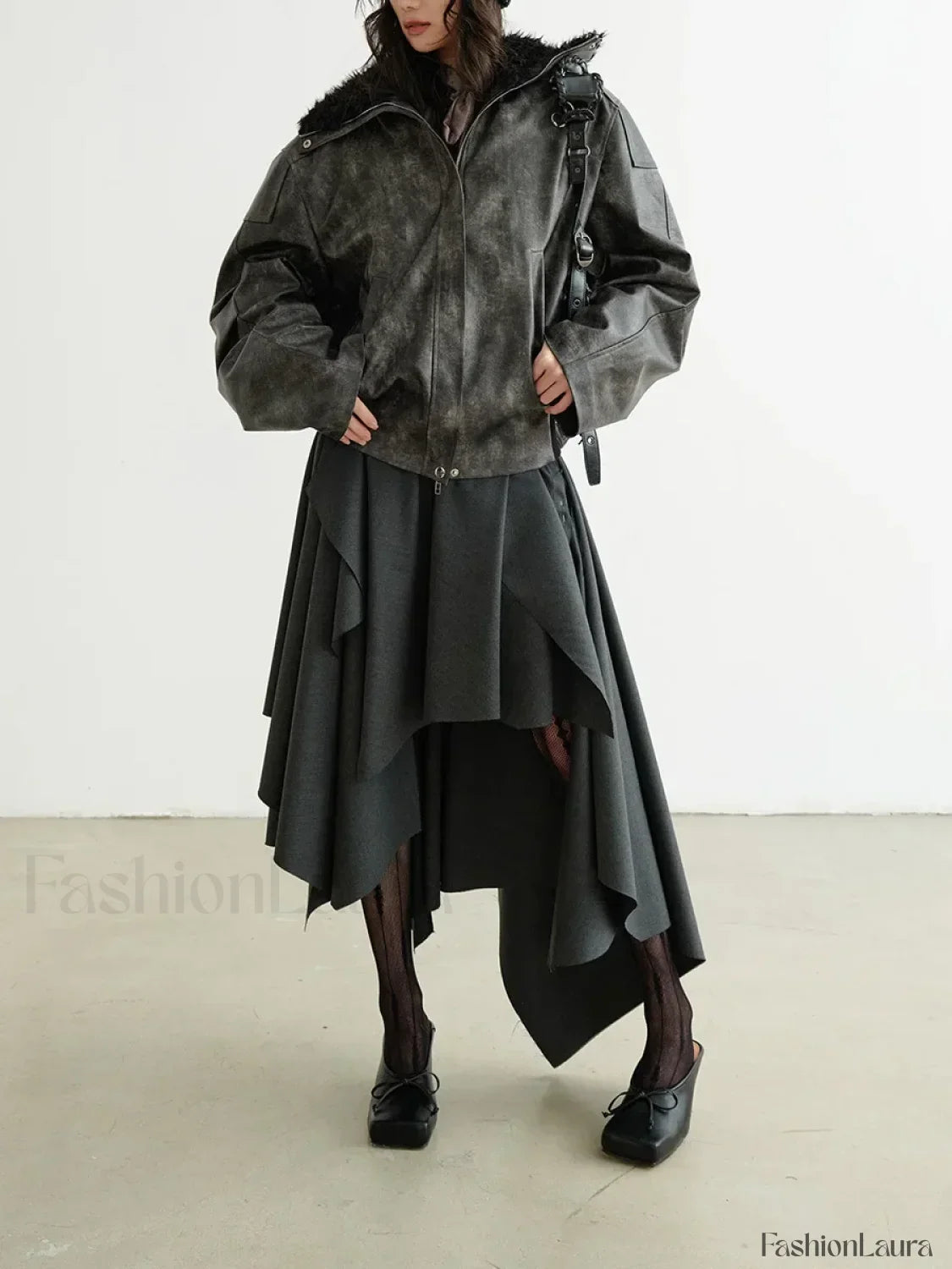Belted Patchwork Loose Elegant Skirt