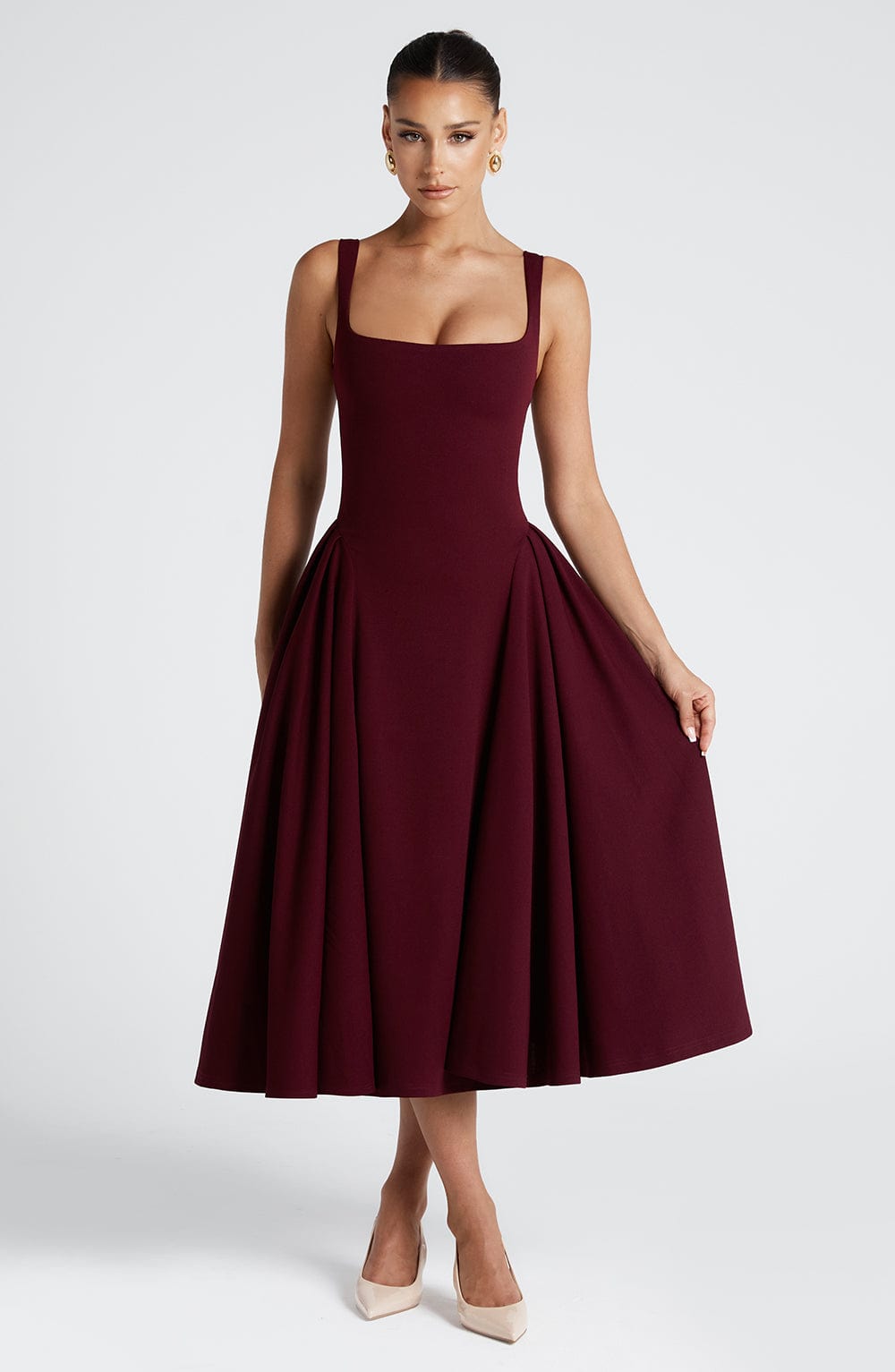 Square Neck Sleeveless Fit and Flare Midi Dress 7