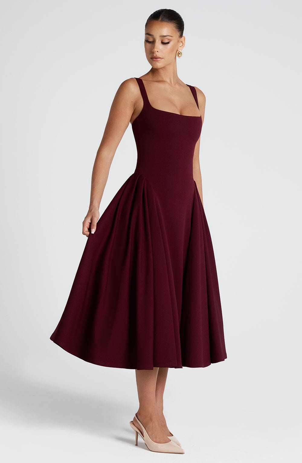 Square Neck Sleeveless Fit and Flare Midi Dress 4