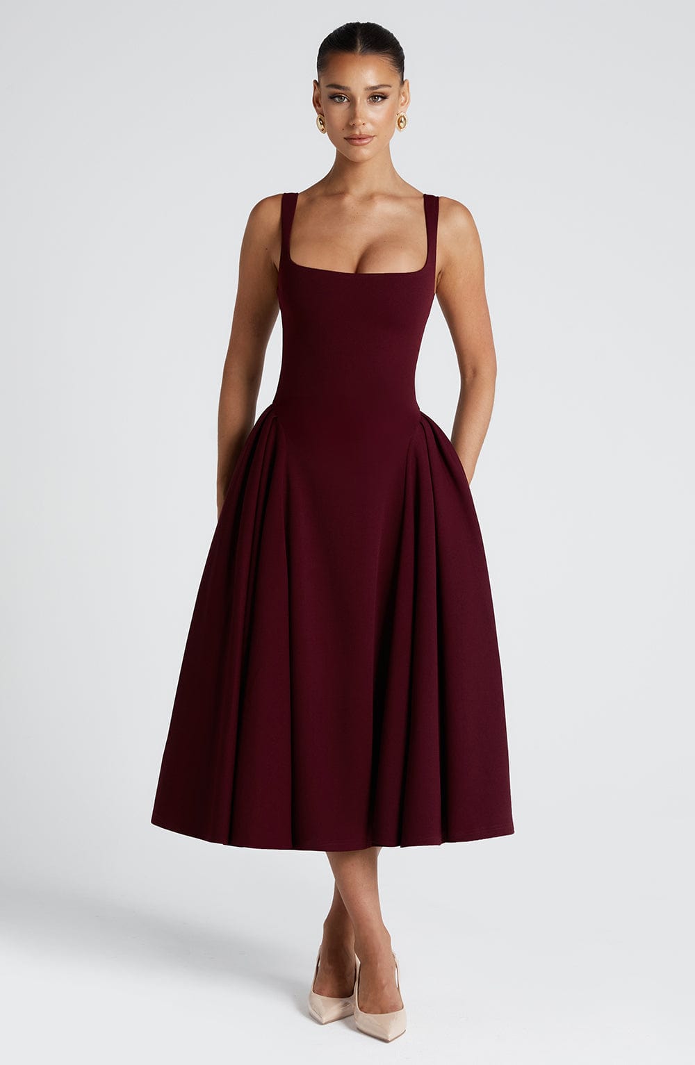 Square Neck Sleeveless Fit and Flare Midi Dress 9