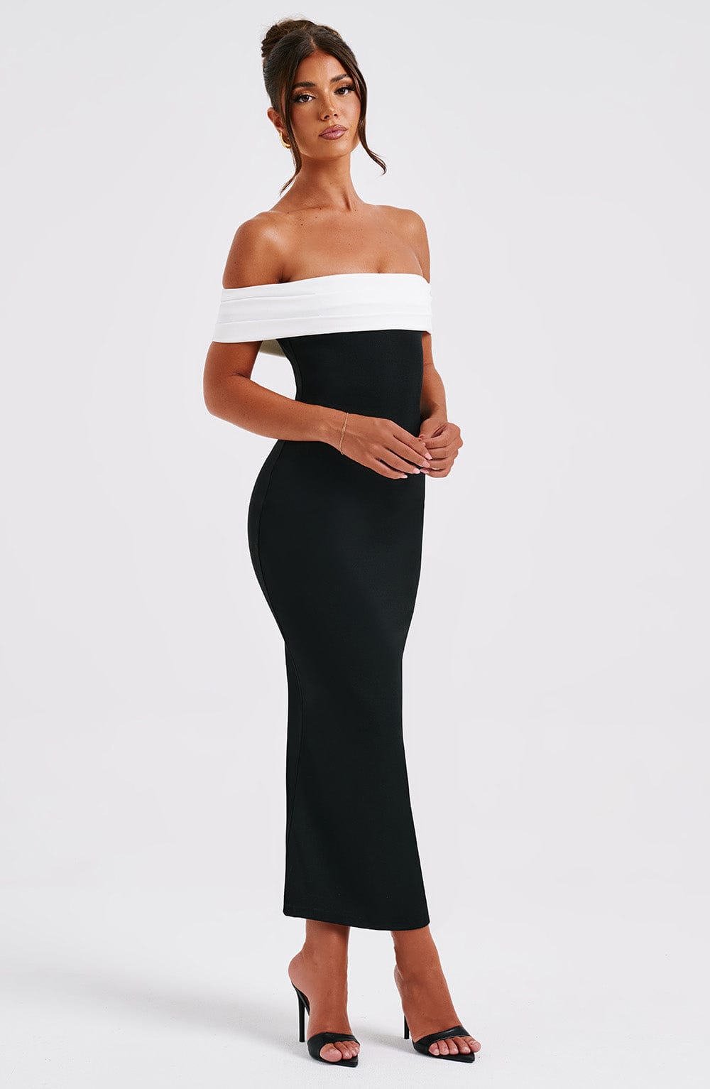 Contrast Fold Over Off Shoulder Bodycon Mermaid Midi Dress 6