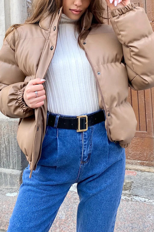 Faux Leather Puffer Jacket