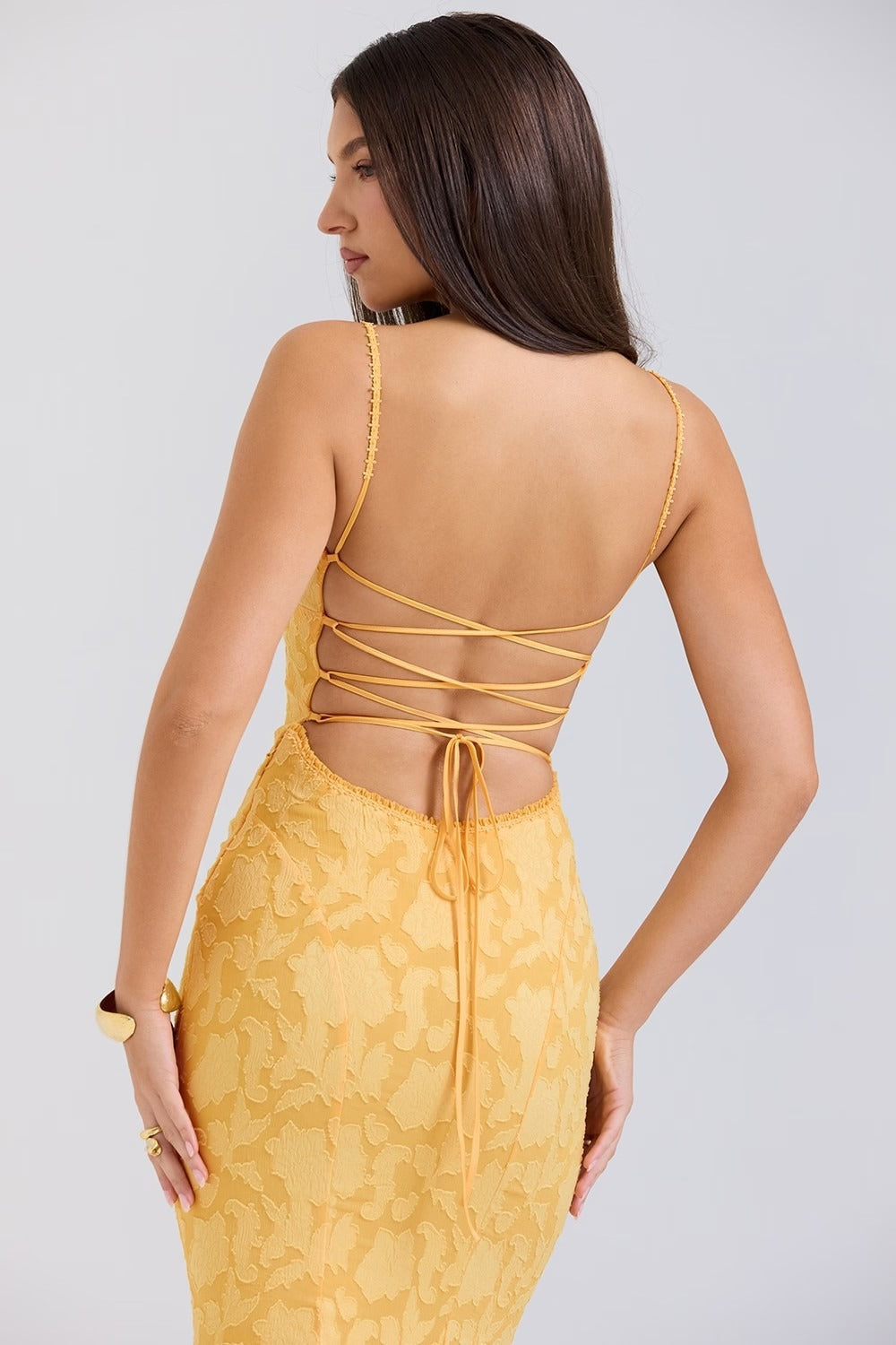 Jacquard Mermaid Cami Maxi Lace Dress - View 10