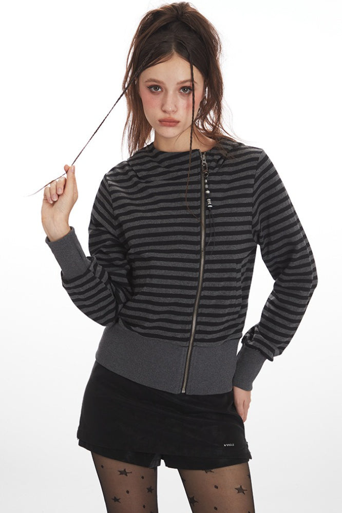 Striped Zip Up Cropped Hoodie