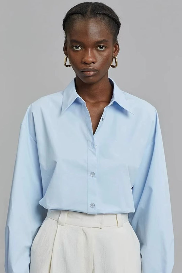 Oversized Collared Long Sleeve Drop Shoulder Button Front Shirt 4