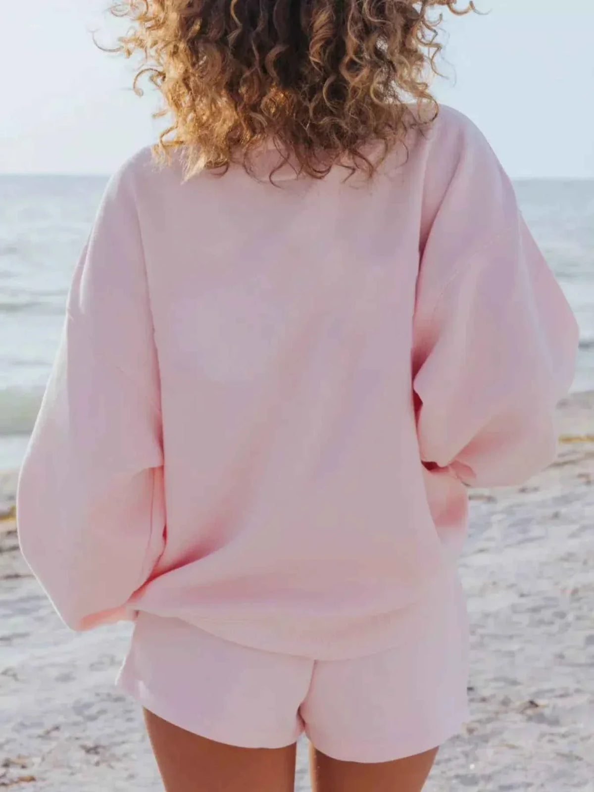 Oversized Crew Neck Sweatshirt and Elastic Waist Shorts Two Piece Set 3