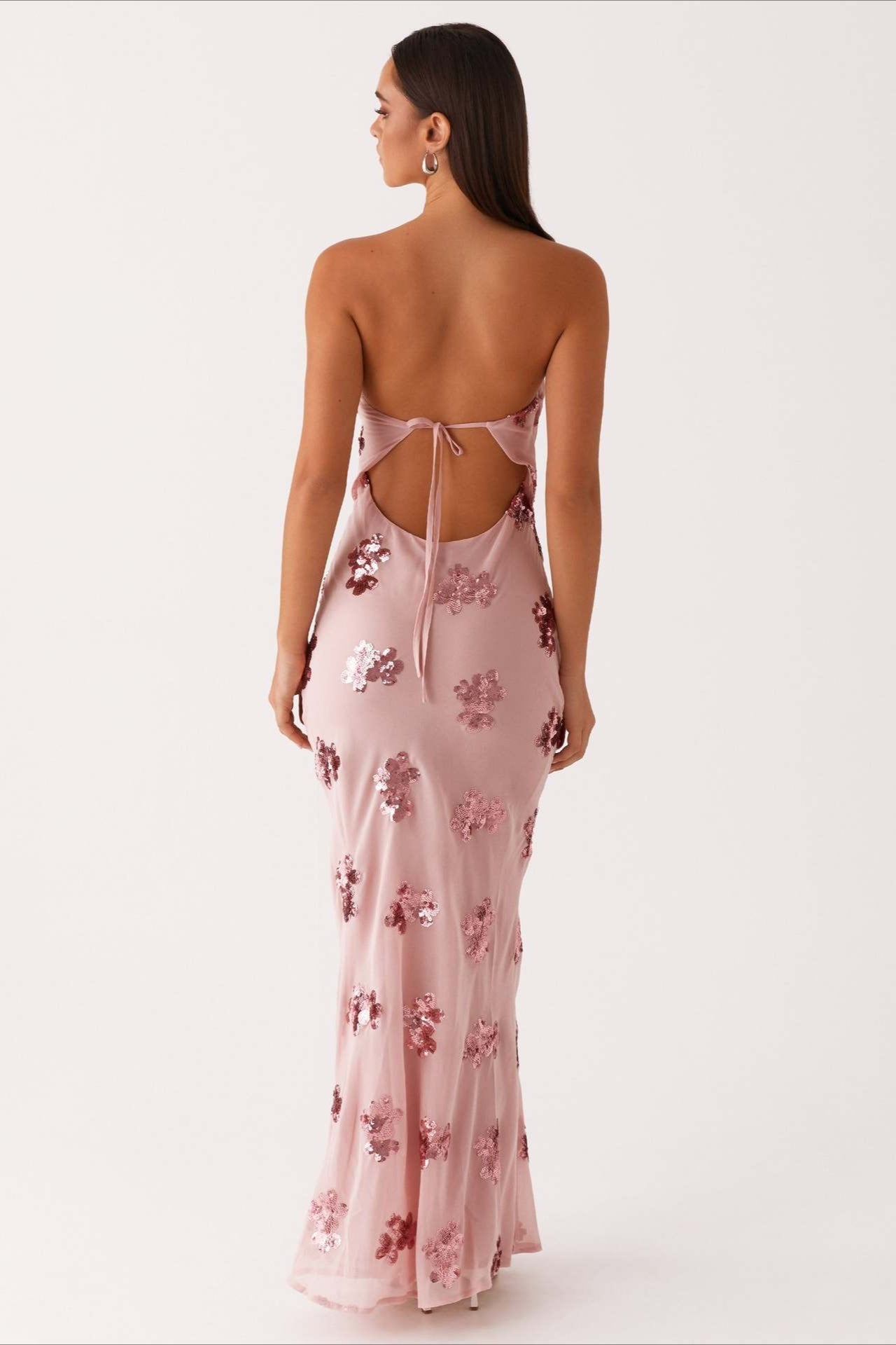 Floral Sequin Strapless Slip Maxi Gown