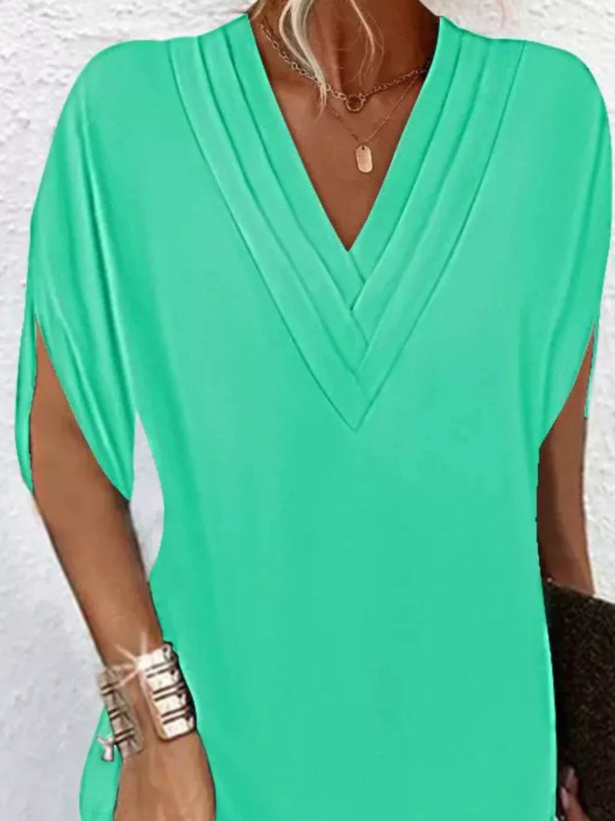 Pleated V-Neck Split Sleeve Relaxed Shift Mini Dress 8